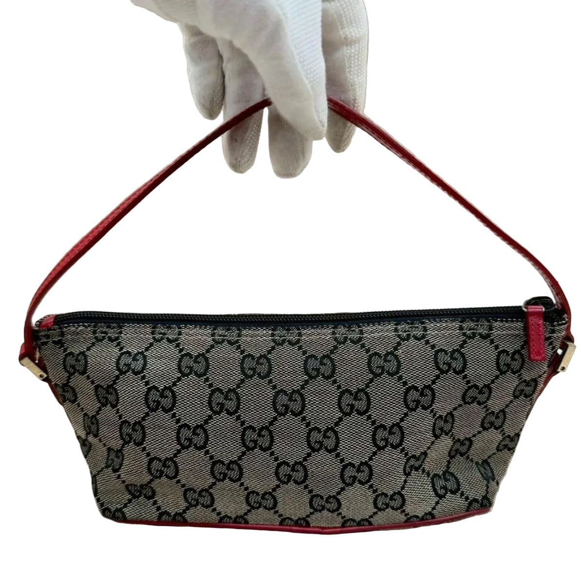 Gucci GG boat Canvas Pochette Bag - Red Trim