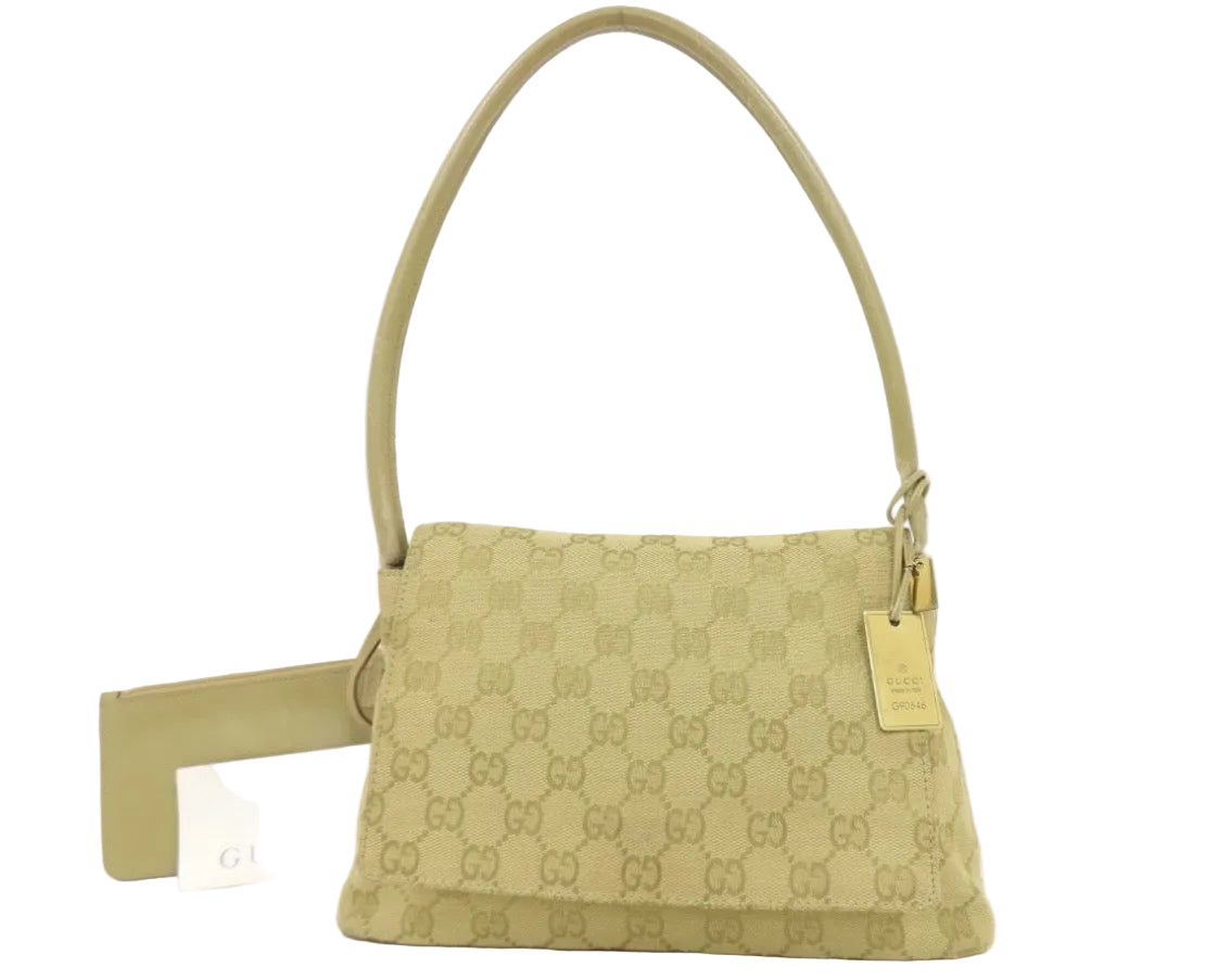Gucci Beige GG Monogram Canvas Shoulder Handbag