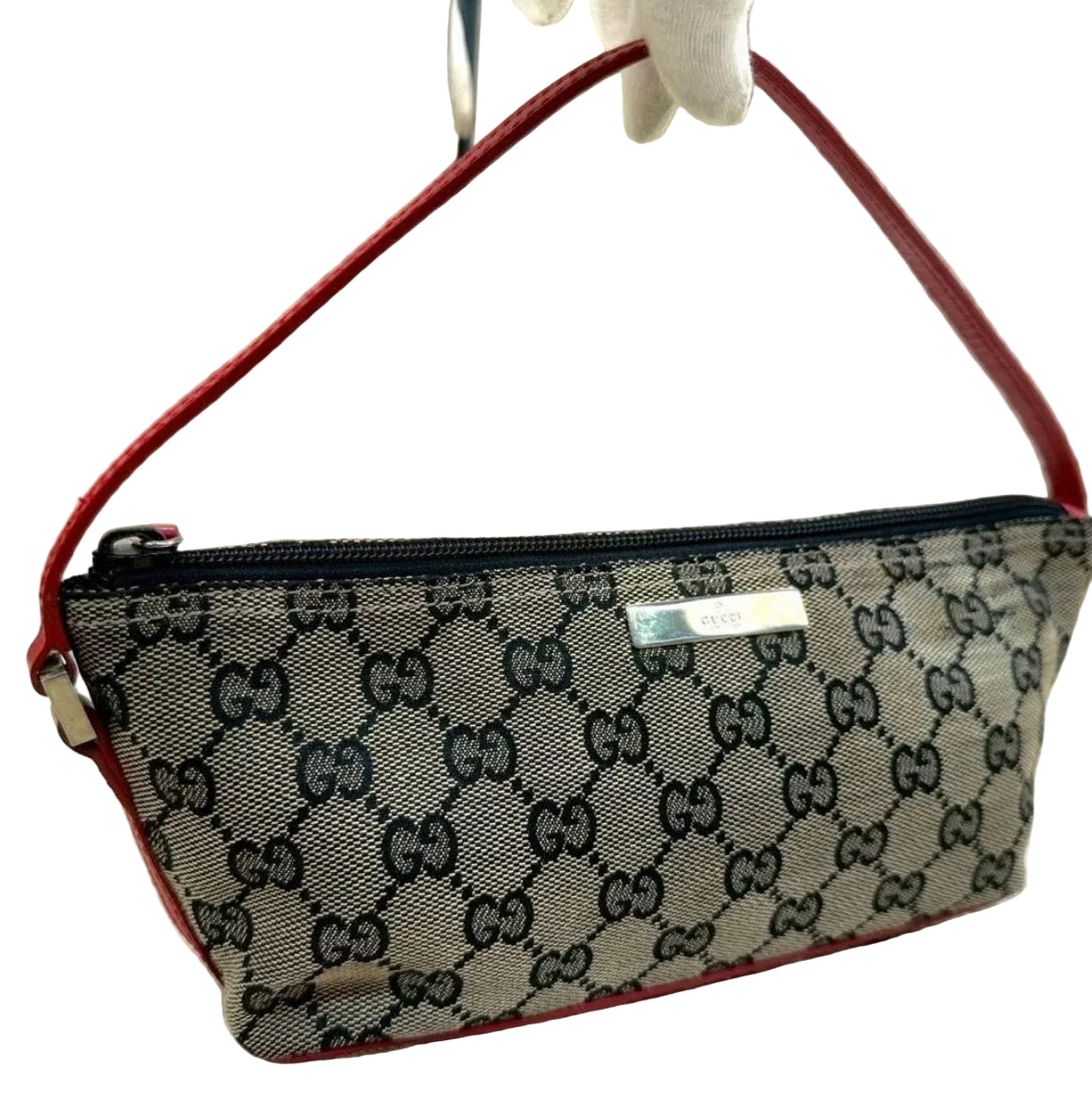 Gucci GG boat Canvas Pochette Bag - Red Trim