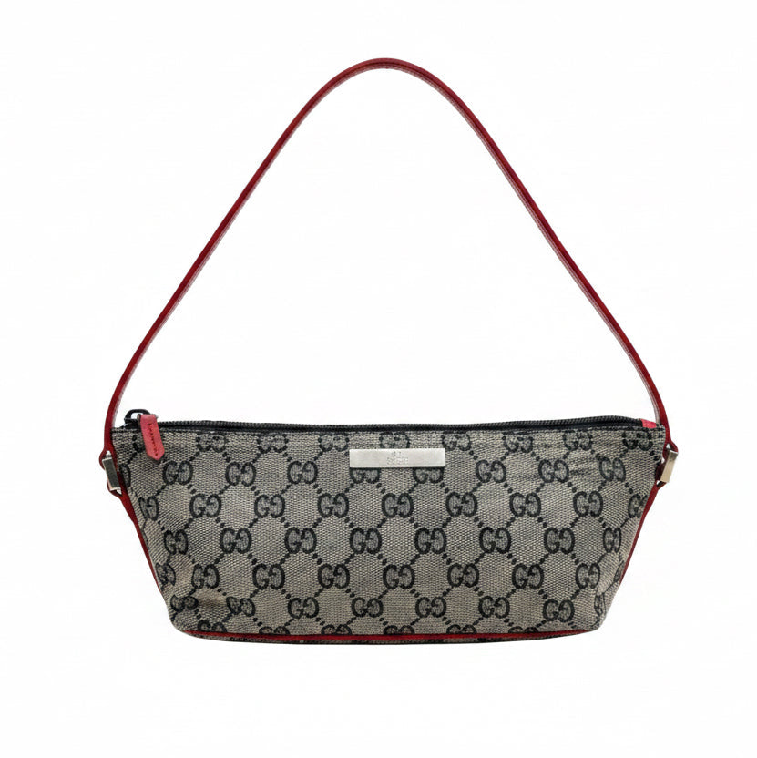 Gucci GG boat Canvas Pochette Bag - Red Trim