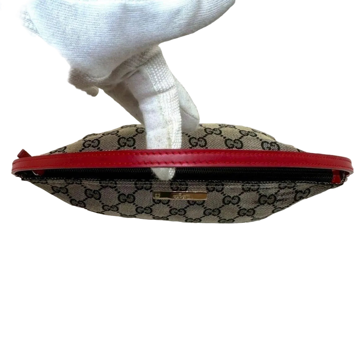 Gucci GG boat Canvas Pochette Bag - Red Trim