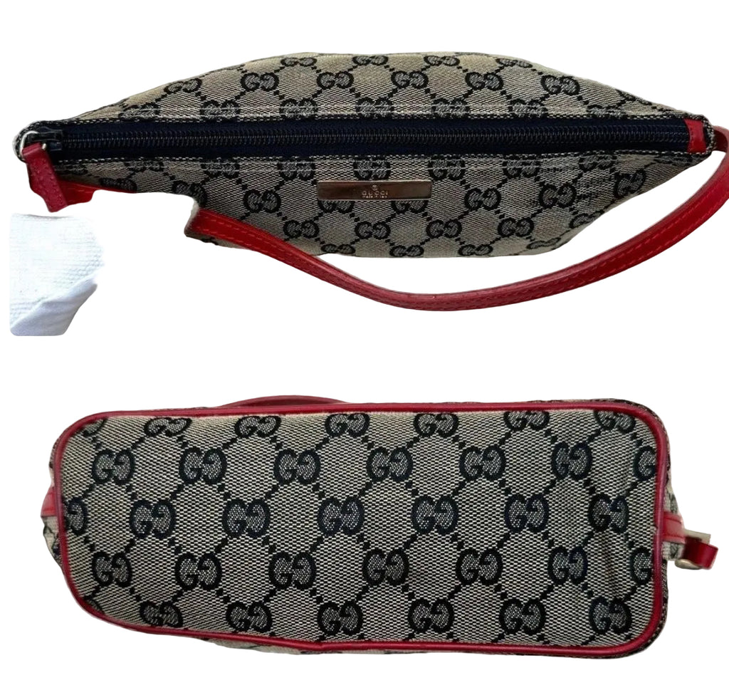 Gucci GG boat Canvas Pochette Bag - Red Trim