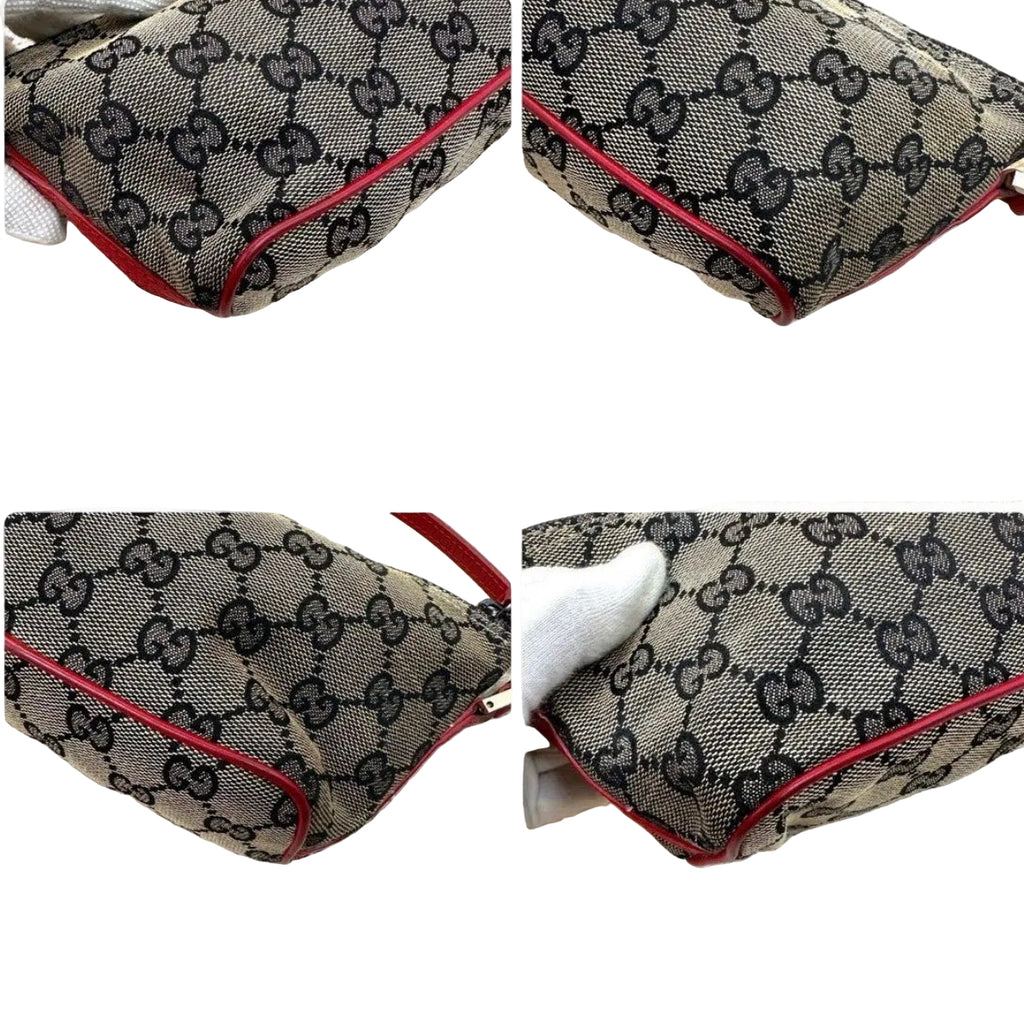 Gucci GG boat Canvas Pochette Bag - Red Trim
